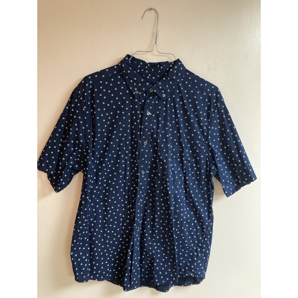George Mens Classic Fit Blue White Dot Short Sleeve Button Down Shirt Size M